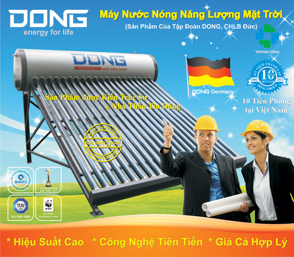Máy nước nóng năng lượng mặt trời dạng ống thủy tinh - Công Ty CP Năng Lượng DONG
